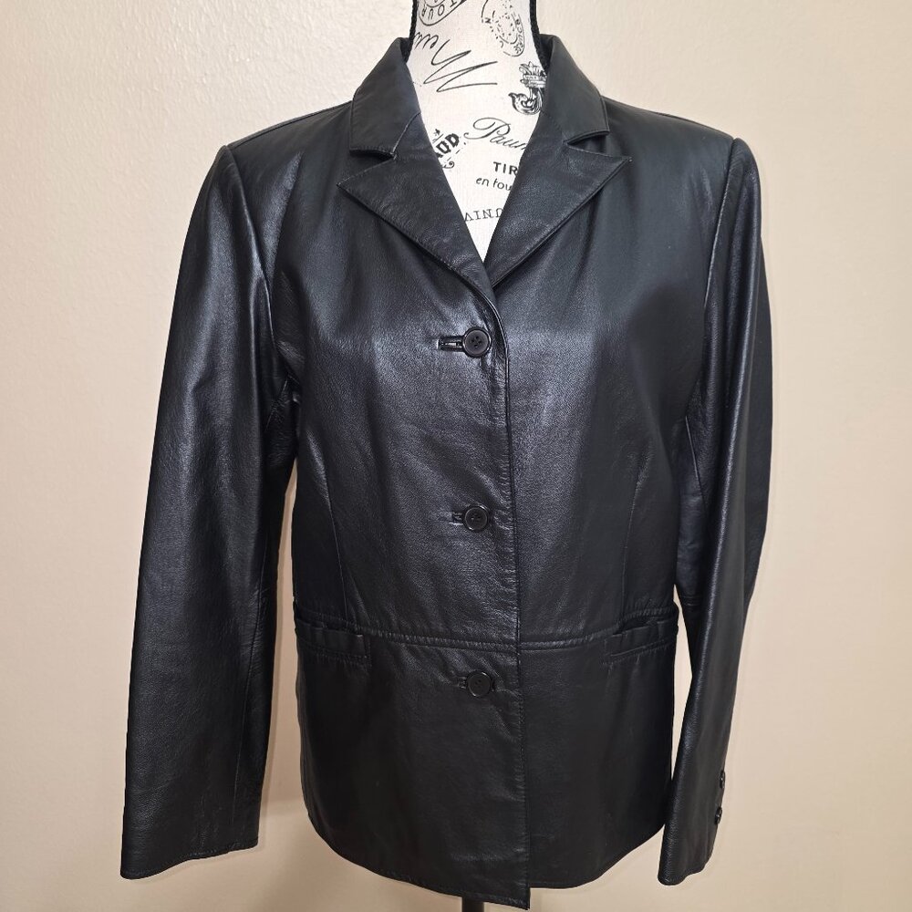 Clio Petites 100% Genuine Leather Blazer – Black – PM